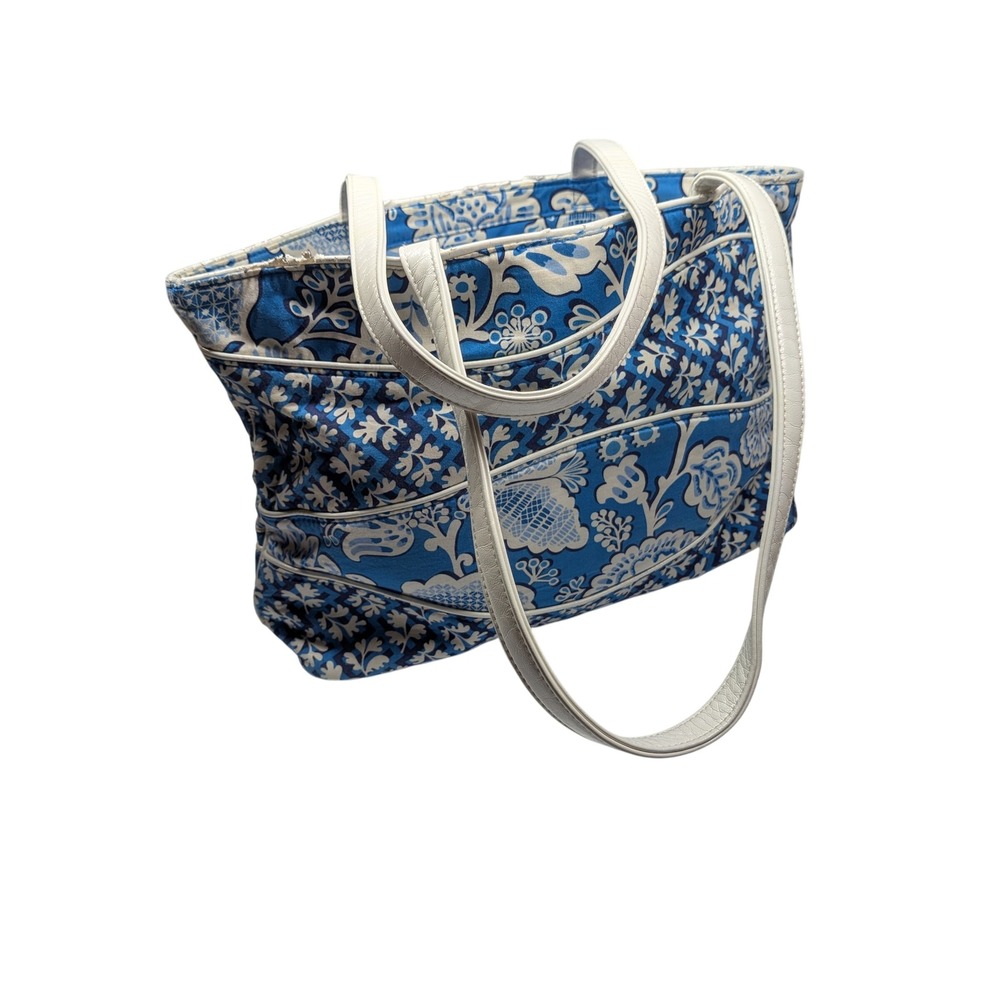 Vera Bradley Making Waves Blue Lagoon Canvas Tote Bag White Straps Retired Print